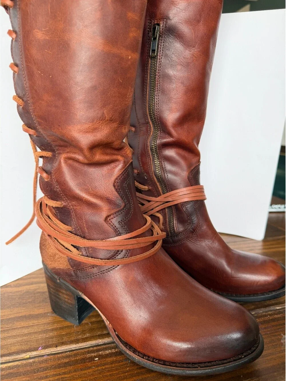 Freebird Coal Cognac Leather Lace-Up Boots Size 8